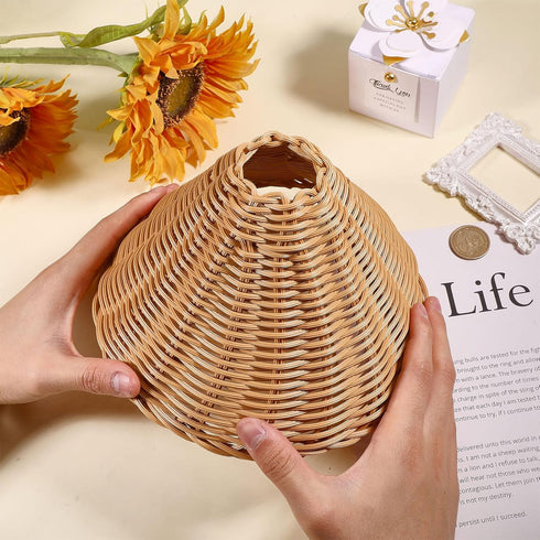 2PCS CHGCRAFT Empire Clip-On Chandelier Lamp Shades Cone Rattan Lamp Shades Replacement Clip on Lamps Shade for Floor