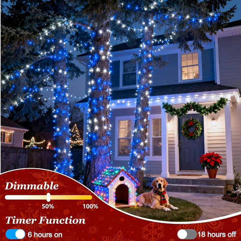 300 12 Dimmable, 75FT LED Blue White Birthday Party Decorations Ocean Party Decor String Lights with Modes Timer