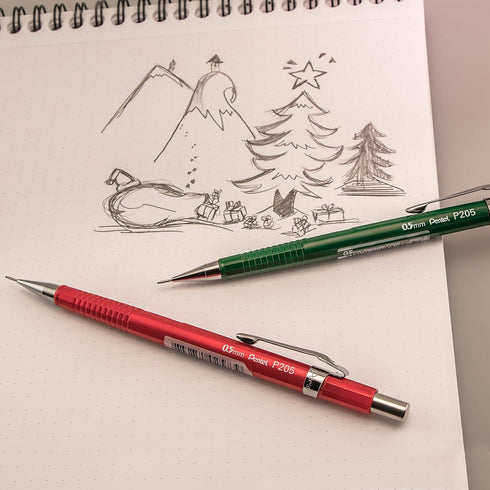 Pentel P205MBP3M1 Sharp Mechanical Drafting Pencil, 0.5 mm, Assorted Metallic Barrels, 3/Pack