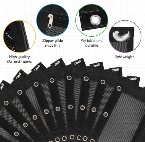 IKAYAS 38 Pack Black Pencil Pouch for 3 Ring Binder, Bulk Pencil Case for Classroom Supplies