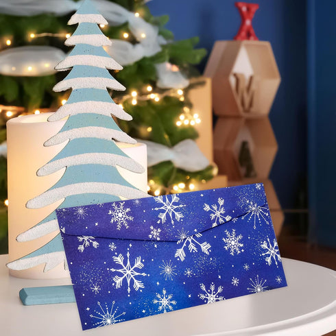 Whaline 150Pcs Christmas Money Envelope, Blue White Snowflake Cash Envelope for Holiday Mailing and Invitations
