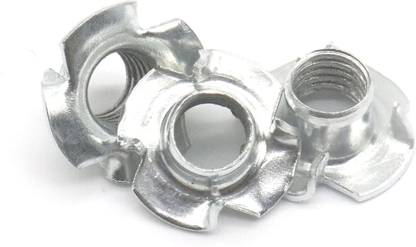 binifiMux M6 x 8mm T Nuts - Zinc Plated 4 Pronged Tee Nut Inserted in Wood Furniture, Pack of 25
