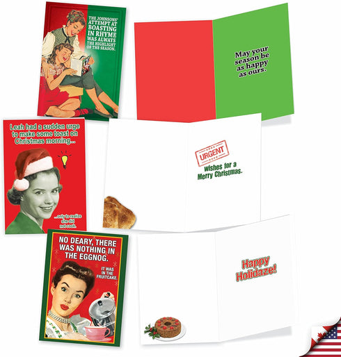 NobleWorks Variety Pack of 10 Christmas Greeting Cards with Envelopes, Adult Cartoon Humor Holiday Assortment - Naughty