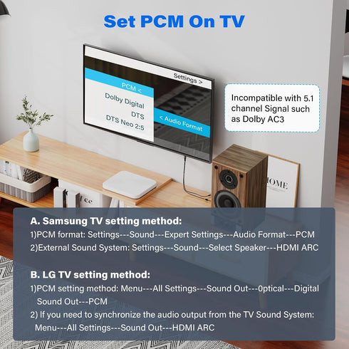 192KHz 4 Unidirectional HDMI ARC/eARC to Optical Toslink SPDIF Audio Extractor Splitter Converter Cable Ft, USB Powered