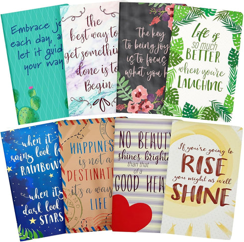 Paper Junkie 8 Pack Inspirational Notebooks, 5x8 Lined Journals with Motivational Quotes for Women, Students, Gifts