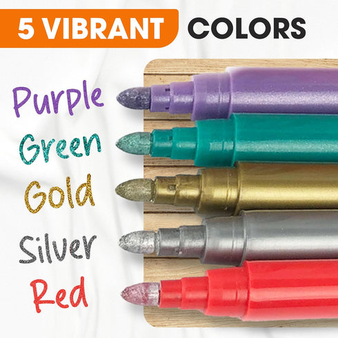 Cheer Collection Metallic Wine Glass Markers, Dry Erase Washable Marker Pens, Set of 5