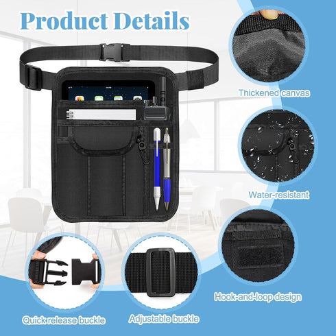 Server Waist Pouch with Adjustable Belt Serving Apron Bag with Four Pockets, One Key Chain and Two Pen Holders