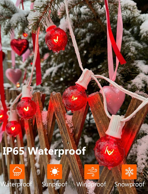 G40 25Ft 27 Bulbs, Valentines Day Red Globe String Lights, Outdoor Valentines Day Decorations Lights with Incandescent