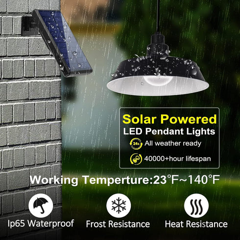 (2 Pack), 16.4ft IP65 Solar Powered LED Pendant Lights with Remote Adjustable Solar Panel and Cord, Waterproof