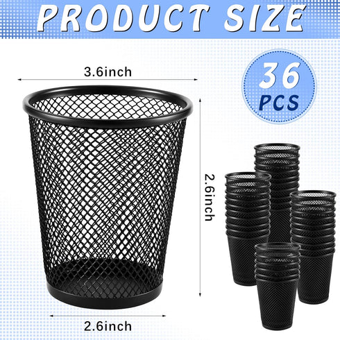 Henoyso 36 Pack Mesh Pencil Holder, Wire Mesh Pen Cup, Black Pen Organizer for Desk, Metal Pencil Cup, Makeup Brush