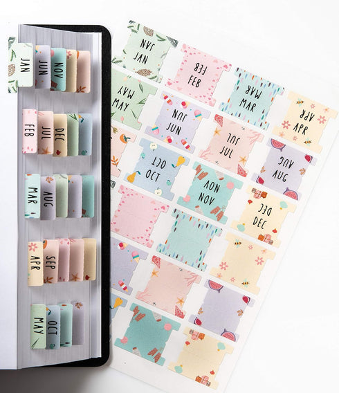 DiverseBee Laminated Planner Monthly Tabs, 24 Peel and Stick Tabs for Notebooks (12 Month Tabs and 12 Blank Tabs) -