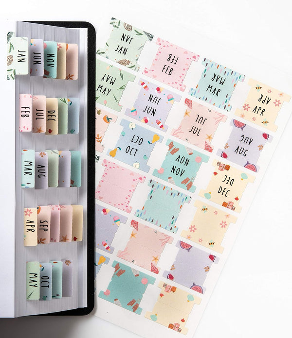 DiverseBee Laminated Planner Monthly Tabs, 24 Peel and Stick Tabs for Notebooks (12 Month Tabs and 12 Blank Tabs) -
