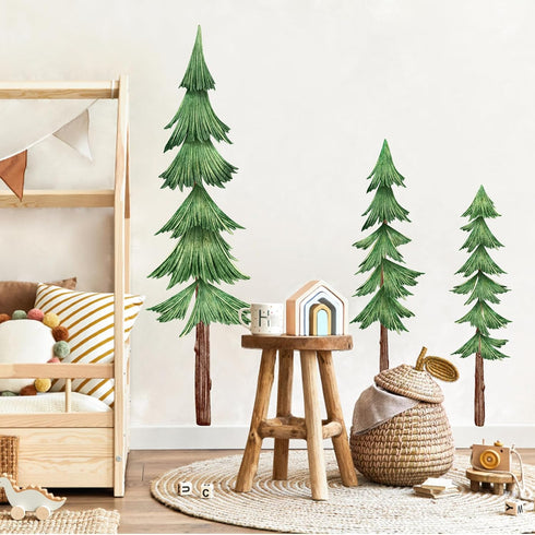 Large Pine Tree Wall Decals Peel and Stick Watercolor Extra Large Tree Wall Decal Forest Nature Green Trees Stickers