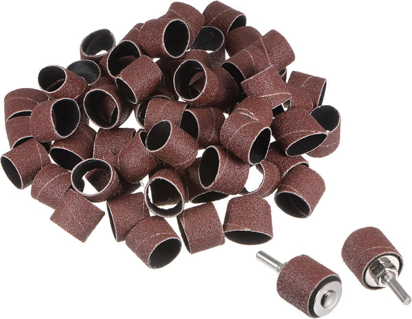 uxcell 100 Pcs 1 Inch Sanding Sleeves Sandpaper Set, 60 Grit with 2 Pcs Drum Mandrels for Rotary Tools