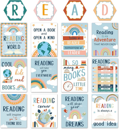 gisgfim Boho Reading Posters for Classroom, Educational Motivational Reading Strategies Bulletin Board Decorations