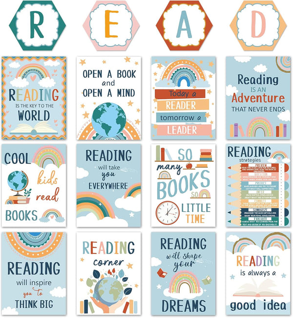 gisgfim Boho Reading Posters for Classroom, Educational Motivational Reading Strategies Bulletin Board Decorations