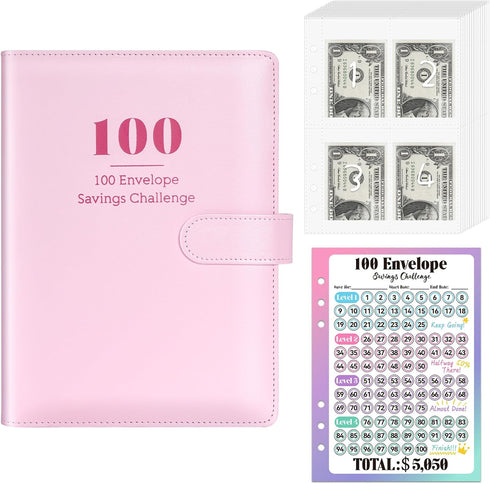 Sooez 100 Envelopes Challenge Binder, Money Saving Challenge Budget Binder with Cash Envelopes for Budgeting & Saving
