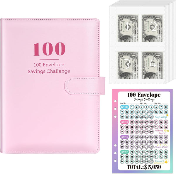 Sooez 100 Envelopes Challenge Binder, Money Saving Challenge Budget Binder with Cash Envelopes for Budgeting & Saving