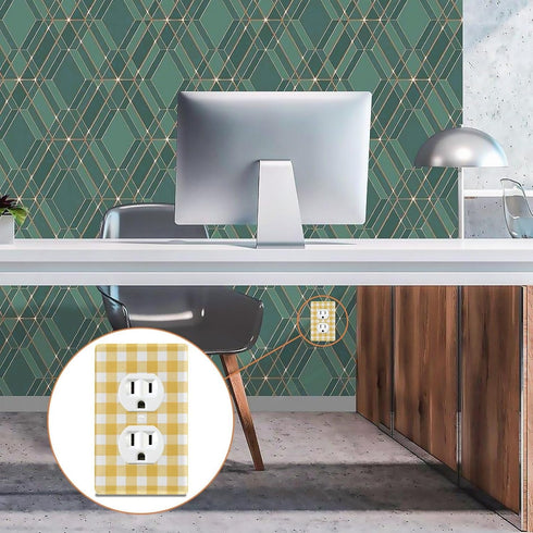 WELLDAY 1-Gang 4.50" 2.76", Butter Yellow Checkered Blank Wall Plate, Standard Size x Polycarbonate Thermoplastic Blank