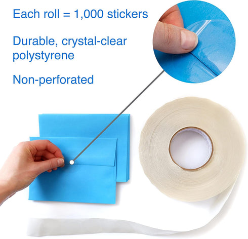 ChromaLabel 1.50 Inch Round Stickers - 1000 Envelope Seals per Roll, Non Perforated Clear Labels