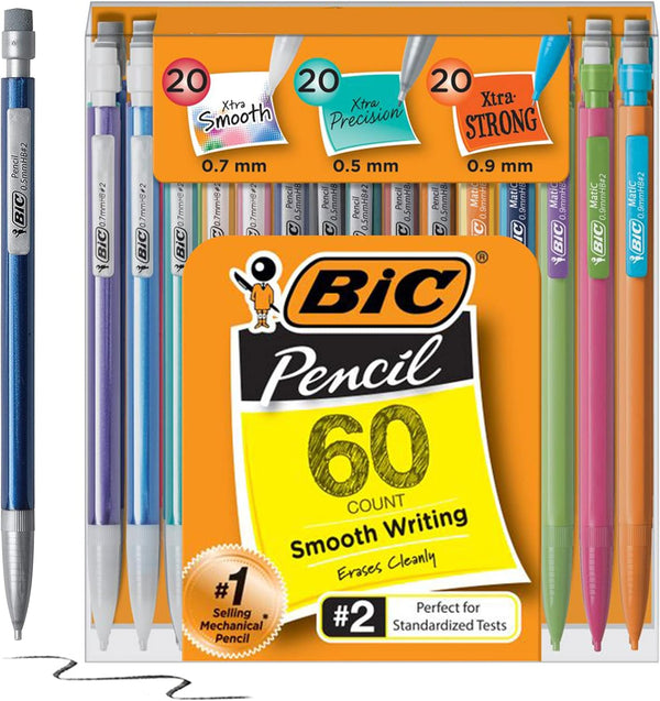 BIC Variety Pack, Assorted Sizes, 0.5mm, 0.7mm, 0.9mm, Refillable Design, Pack of 3, 180 Count