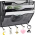 EASEPRES 3 Pocket Mesh Hanging File Organizer with Key Holder Hooks, Wall Mounted Mail Document Storage for Office