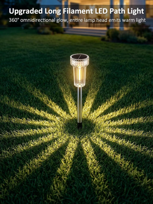 12 Pack DERAYSION Solar Pathway Lights Outdoor, Auto Dusk-to-Dawn Landscape Garden Lighting, Waterproof Stainless Steel