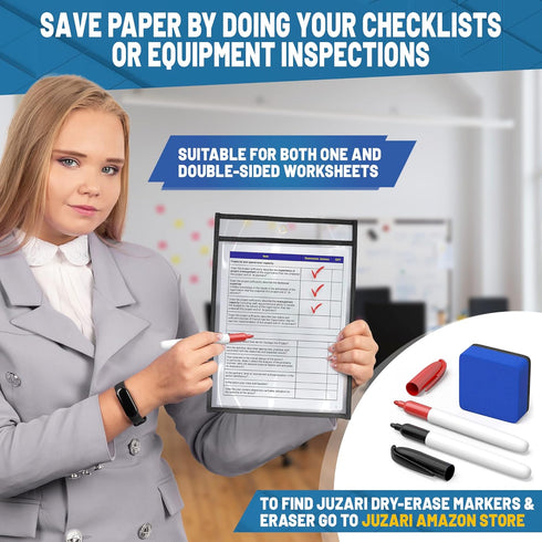 5 Pack 8.5x11 8 1/2 11 Job Ticket Holders - Work Order Plastic Sleeves for Documents - x Shop Ticket Holders - Dry