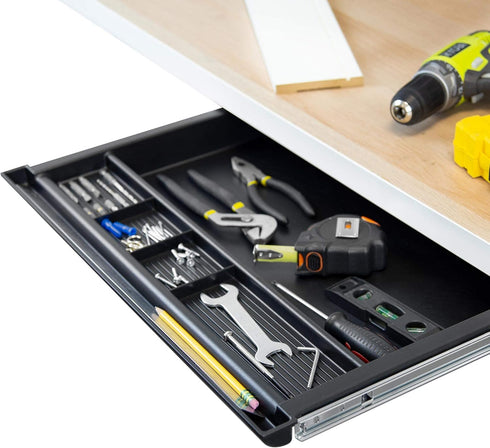 MOUNT-IT! Large Under Desk Pencil Drawer, 21.25” Width, Ball Bearing Slides Out Tray Organizer for Office Accessories