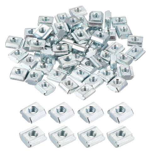 uxcell 60Pcs M4 T Nut Tee Sliding Slot Nuts, Carbon Steel Nickel Plated for Aluminum Extrusion Profile