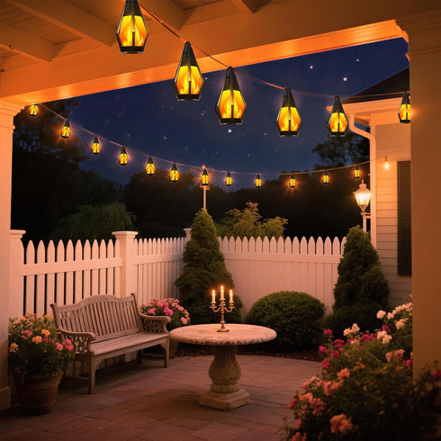 Xavbrysw 42Ft 15 Bulbs,Waterproof Solar String Lights Outdoor, Patio Lights with Flickering Flame Light Warm White