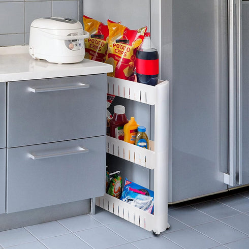 3 Lavish Home Tier Shelf Rolling Cart - Narrow-Space Kitchen or Bathroom Shelf Organizer Cart - Slim Slide-Out Storage
