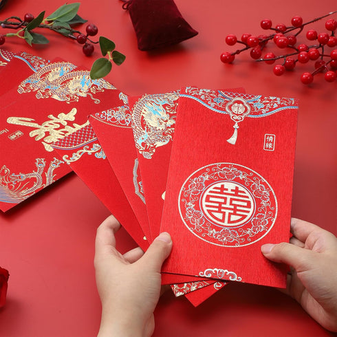 Xelsluthe 12PCS Packets Chinese Red Envelopes Gift Envelopes for Cash Wedding Lucky Money Envelope of Chinese Xi