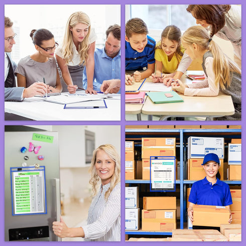 Nezyo 50 Pieces Dry Erase Pockets, Reusable Plastic Sleeves, Clear Sleeves for Teacher Supplies (Blue)
