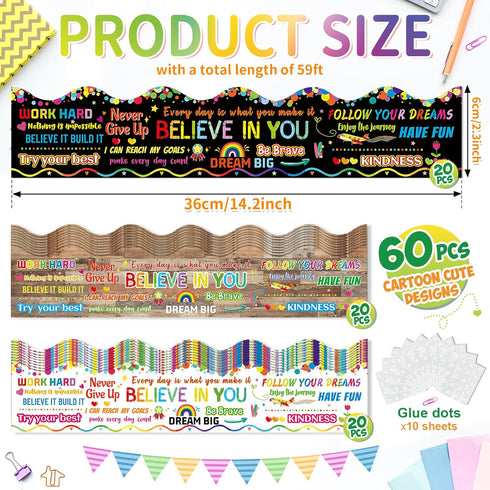 Inspirational Quotes Bulletin Board Borders Trim, Motivational Classroom Decorations for Bulletin Board (59 FT in