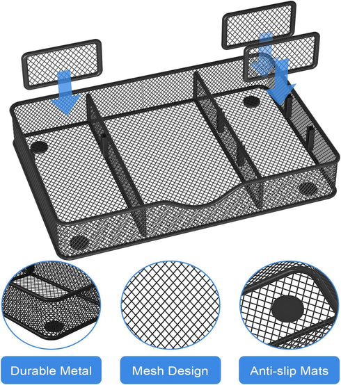 Desk Drawer Organizer Tray with 6 Compartments - 14.5" L x 8.8" W x 1.9" H for Metal Mesh Organizers in Bathroom,