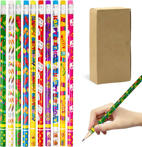 Fancy Land Happy Birthday Pencils, 50PCS Wooden Pencils with Eraser, Classroom Teacher Award for Kids