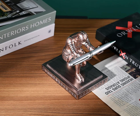 Knight Pen Holder Stand, Resin Desk Organizer with Fancy Pen Gift for Office and Home (Bronze)