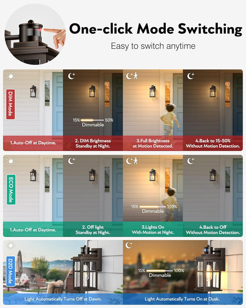 Distance-Adjustable Motion Sensor Outdoor Lights, Oil Rubbed Bronze Wall Mounting Porch Light, Waterproof Dusk to Dawn