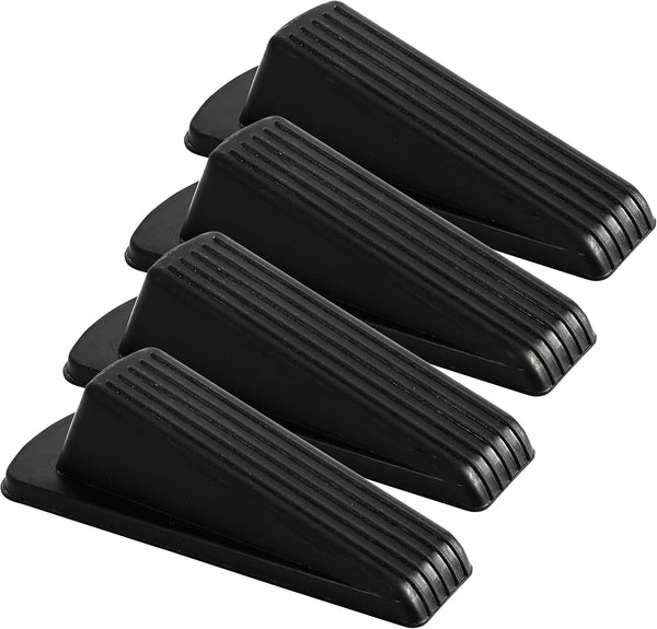 Rubber Door Stoppers - Large Heavy Duty Flexible Door Holder, Black 4 Pack, Non Marking Anti Slip Jammer