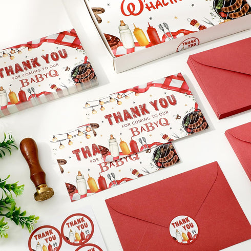 50 Pack Whaline Baby Q Baby Shower Thank You Card Red BBQ Greeting Cards with Envelopes Stickers Blank Note Cards