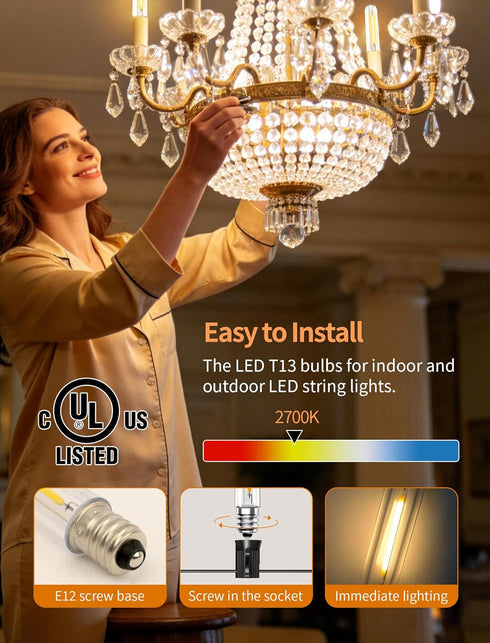 25 Pack Bulbs, 0.6W E12 Bulbs S14 G40 C7 Dimmable E12 Bulbs 2700K Tubular LED Replacement Light Waterproof LED