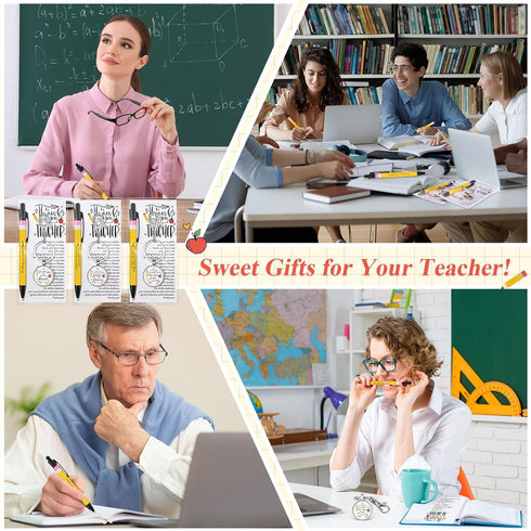 Daifunli 20 Set 3 Teacher Appreciation Gifts in Bulk Thank You Inspirational Ballpoint Pens Styles Metal Keychains