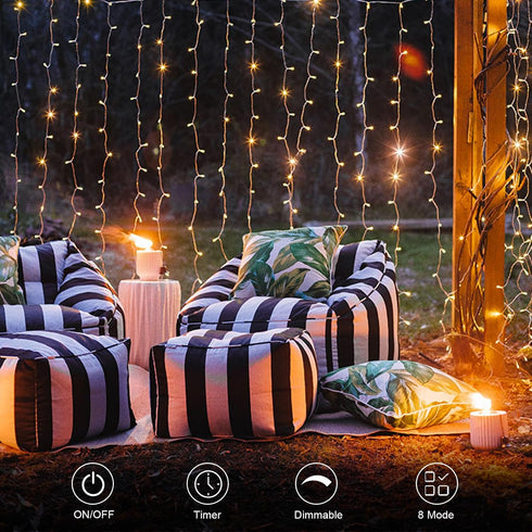 300 9.8ft9.8ft echosari LED Curtain Lights Battery Operated, Hanging Light with Remote Timer Fairy Curtain Lights