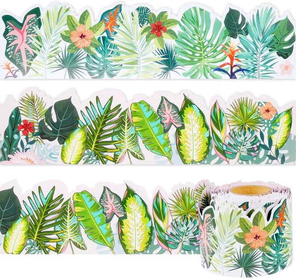 Bulletin Board Border with Green Plant Tropical Die-Cut Rolled Two-Sided Printed Palm Tree Leaves for Classroom