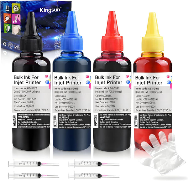 Universal Ink Refill Kit for Canon HP Epn Brother All Inkjet Printer Cartridge 100 ml Bottle (Black, Cyan, Magenta,