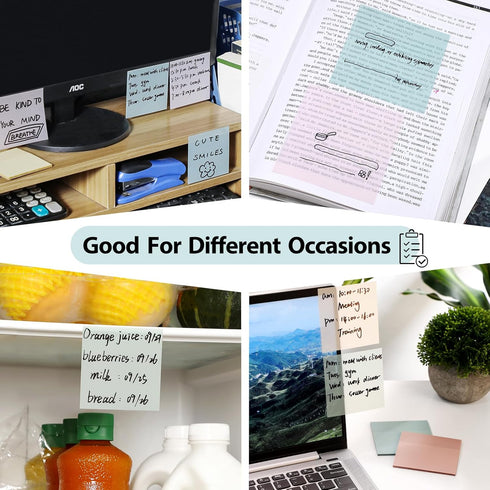 Transparent Sticky Notes, 3x3 inch, Pastel Color Clear Sticky Notes, Self-Adhesive for Annotation