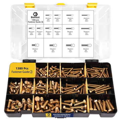 Bonost 1380pcs 8.8 M4 M5 M6 M8 Set 12-30mm Nuts and Bolts Assortment Kit - Heavy Duty Grade Metric Bolt with Assorted