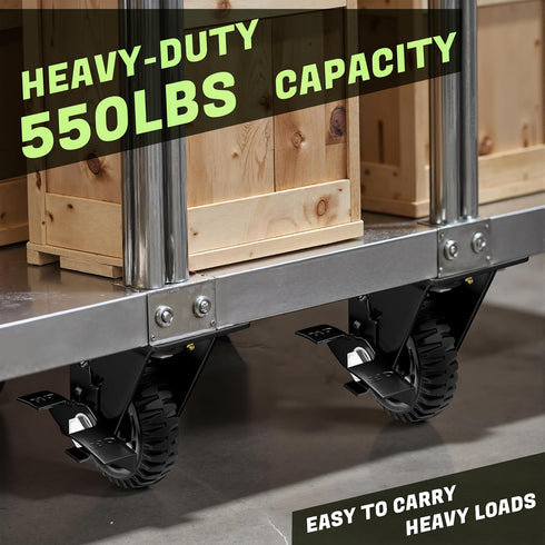 TOROTEK 5 inch 550lb Set 2 Swivel Caster Wheels, Heavy Duty Solid Rubber Plate Casters, Knobby Tread Locking Brake