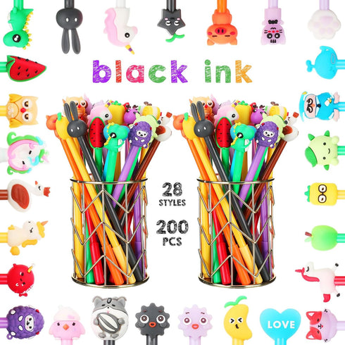 Yexiya 200 Pieces Cute Cartoon Gel Ink Pens - 0.5 mm Novelty Black Gel Ink Pens, Assorted Styles